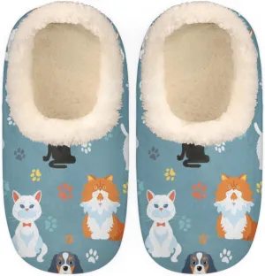 Green Plant Women's Slippers, Stripes Non-Slip House Slipper Socks, Plush Lined Slippers Shoes for Girls Boys Teens Indoor Bedroom