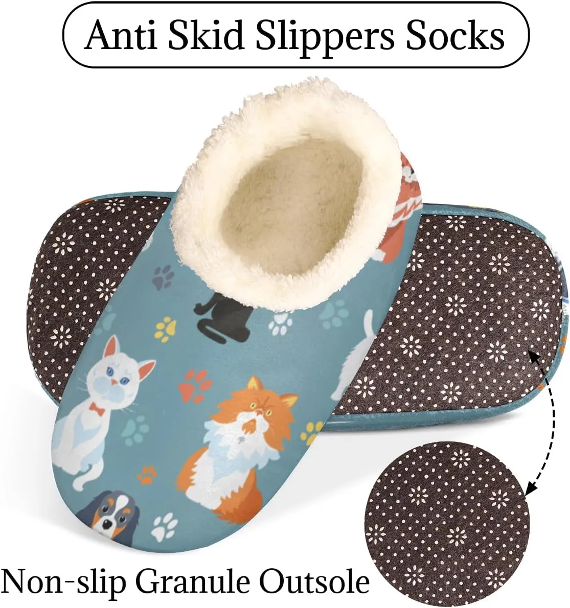 Green Plant Women's Slippers, Stripes Non-Slip House Slipper Socks, Plush Lined Slippers Shoes for Girls Boys Teens Indoor Bedroom