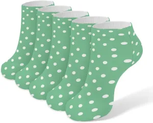 Green Polka Dots Ankle Socks for Men & Women, 5 Pairs Breathable Soft Low Cut Socks, Stretch Sweat Wicking Sox