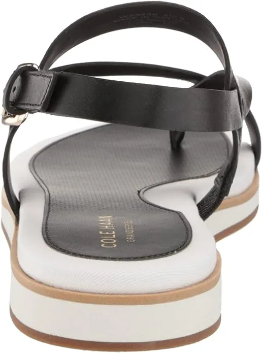 Haan Thong Flats Anti-theft Mandy Black Cole Strap Leather Ankle Canvas Sandals White Intuitive