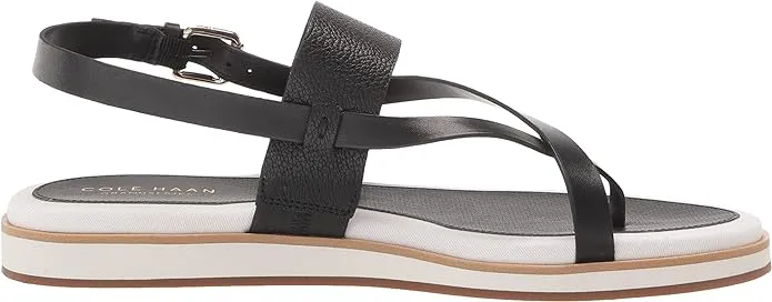 Haan Thong Flats Anti-theft Mandy Black Cole Strap Leather Ankle Canvas Sandals White Intuitive