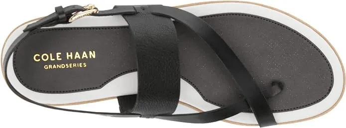 Haan Thong Flats Anti-theft Mandy Black Cole Strap Leather Ankle Canvas Sandals White Intuitive