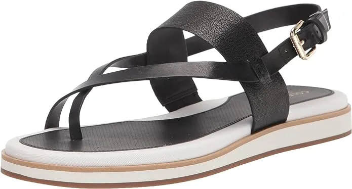 Haan Thong Flats Anti-theft Mandy Black Cole Strap Leather Ankle Canvas Sandals White Intuitive