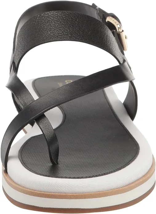 Haan Thong Flats Anti-theft Mandy Black Cole Strap Leather Ankle Canvas Sandals White Intuitive