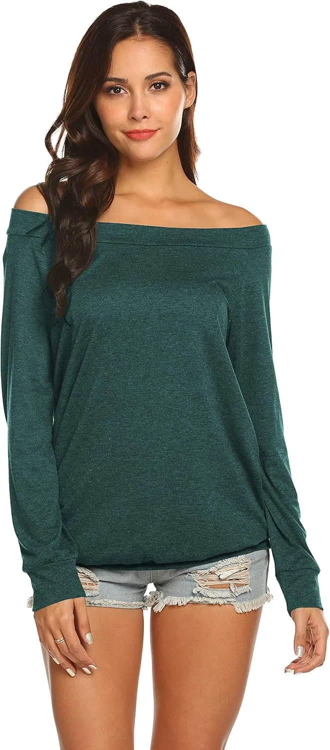 Halife Women's Long Sleeve Boat Neck Off Shoulder Blouse Tops