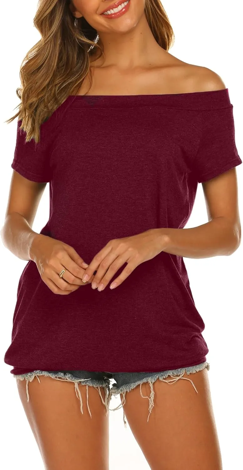 Halife Women's Off The Shoulder Tops Summer Casual Short Sleeve T Shirts