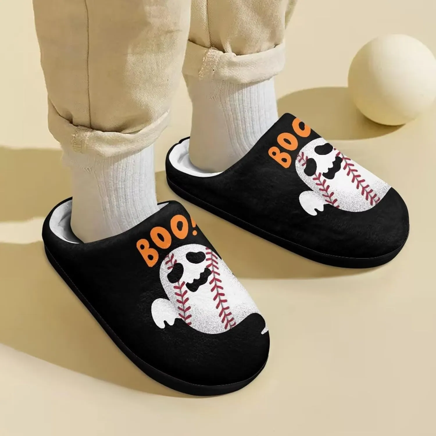 Halloween Plush Slippers for Kid Soft Slippers Floral Fluffy Fuzzy Slip-On Anti-Skid Outdoor Home Slipper for Kids
