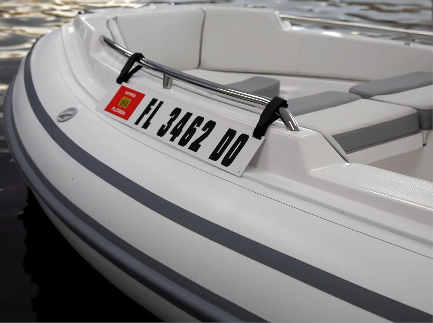Hardline Products Registration Sticker Plate for Inflatable Dinghy, Boat or Tender with Nylon Hook & Loop Adjustable Straps - 12-5064