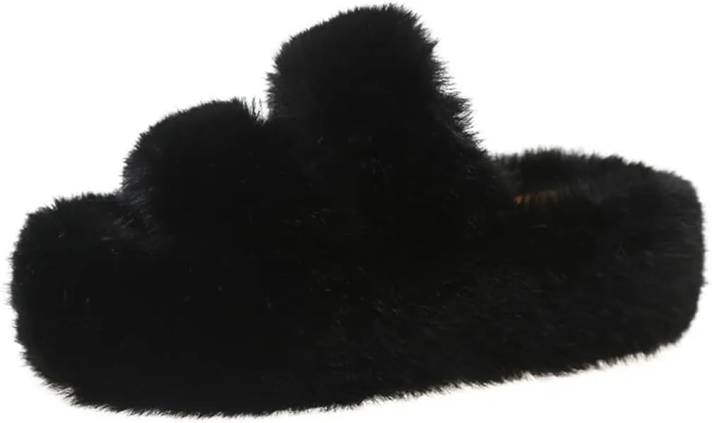 Harssidanzar Womens Fuzzy Comfy Faux Fur House Slippers Shoes,Furry Slides,Slip On Slipper For Women's KL505US