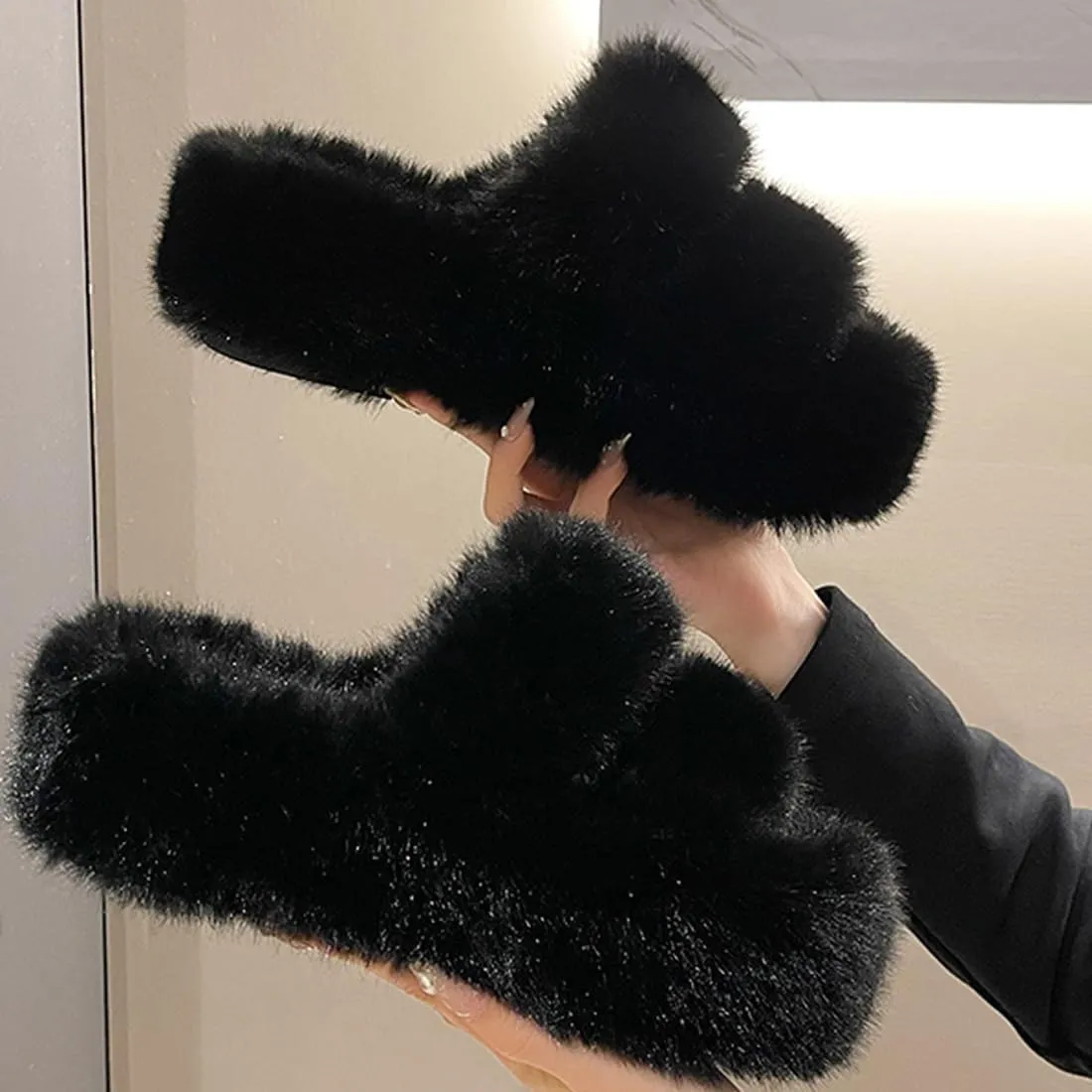 Harssidanzar Womens Fuzzy Comfy Faux Fur House Slippers Shoes,Furry Slides,Slip On Slipper For Women's KL505US