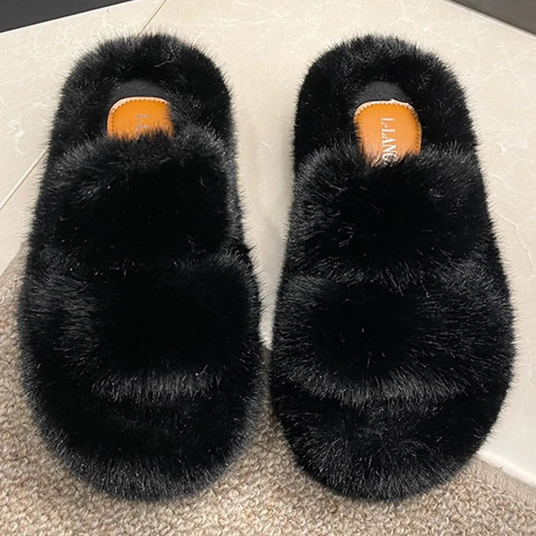 Harssidanzar Womens Fuzzy Comfy Faux Fur House Slippers Shoes,Furry Slides,Slip On Slipper For Women's KL505US