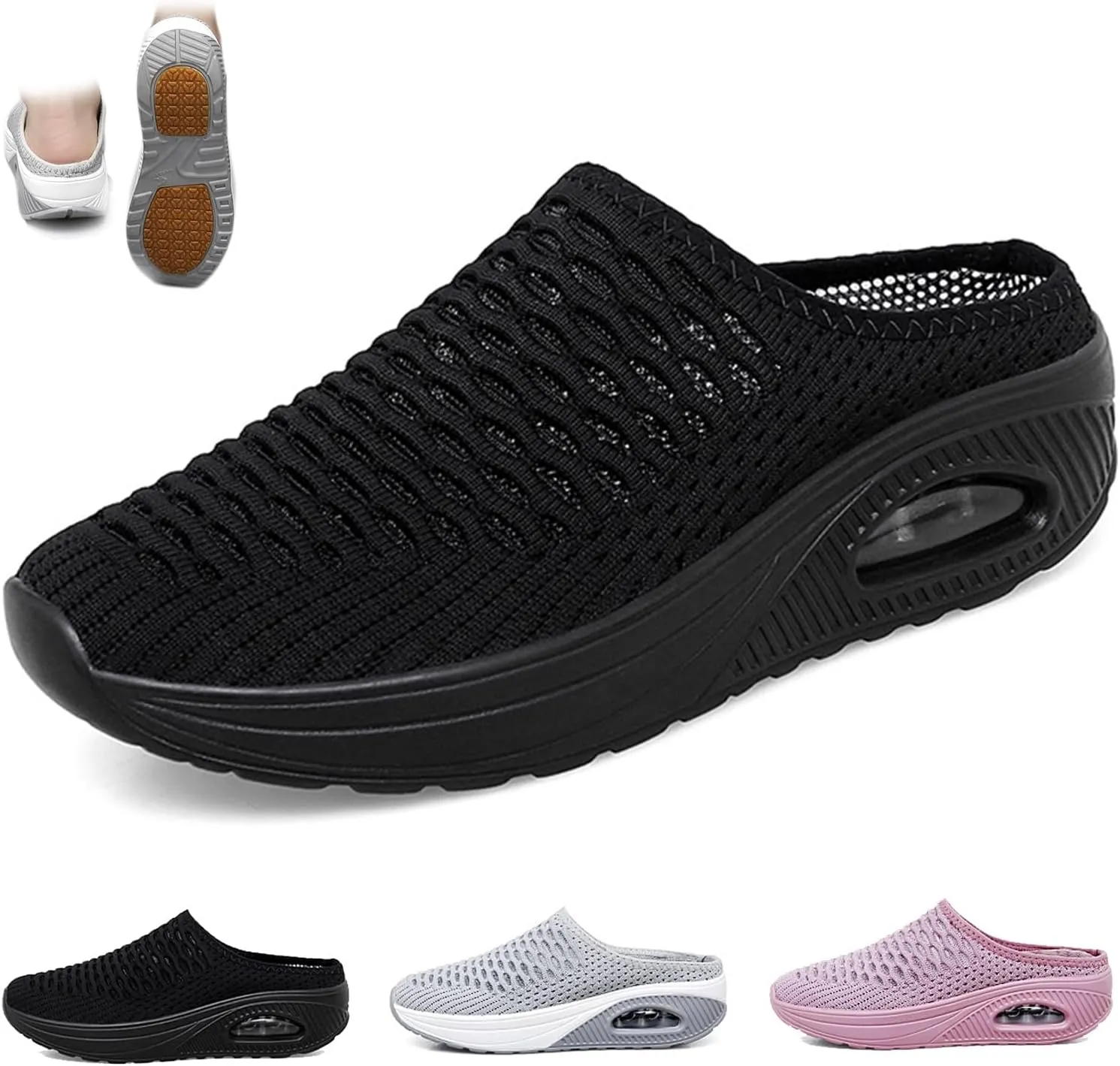 Hatmeo Women Orthopedic Slippers, Women's Woven Orthopedic Breathable Soft Shoes Arch Support, Lightweight Breathable Casual Mesh Slip-On Orthopedic Slippers(Black,US 8.5)