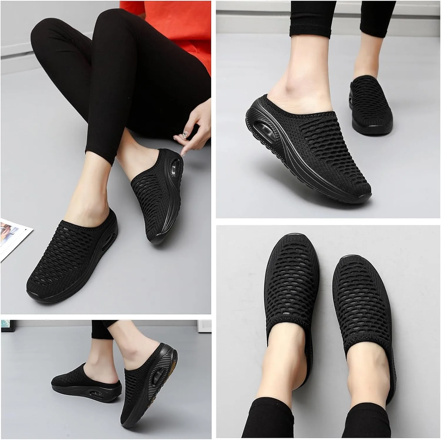 Hatmeo Women Orthopedic Slippers, Women's Woven Orthopedic Breathable Soft Shoes Arch Support, Lightweight Breathable Casual Mesh Slip-On Orthopedic Slippers(Black,US 8.5)