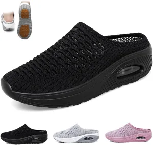 Hatmeo Women Orthopedic Slippers, Women's Woven Orthopedic Breathable Soft Shoes Arch Support, Lightweight Breathable Casual Mesh Slip-On Orthopedic Slippers(Black,US 8.5)