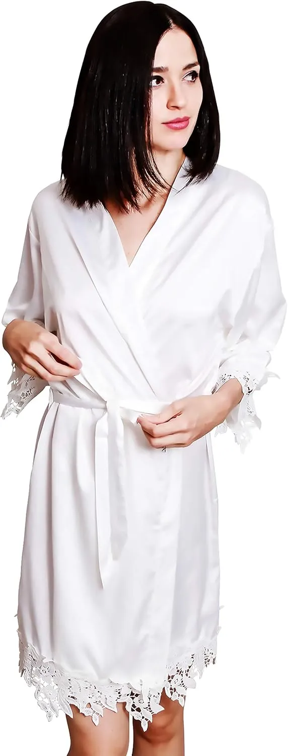 Heather & Willow Bridesmaids Robe | Satin Bridal Robe, Wedding Day Bride Robe | Bachelorette Party & Bridesmaid Proposal