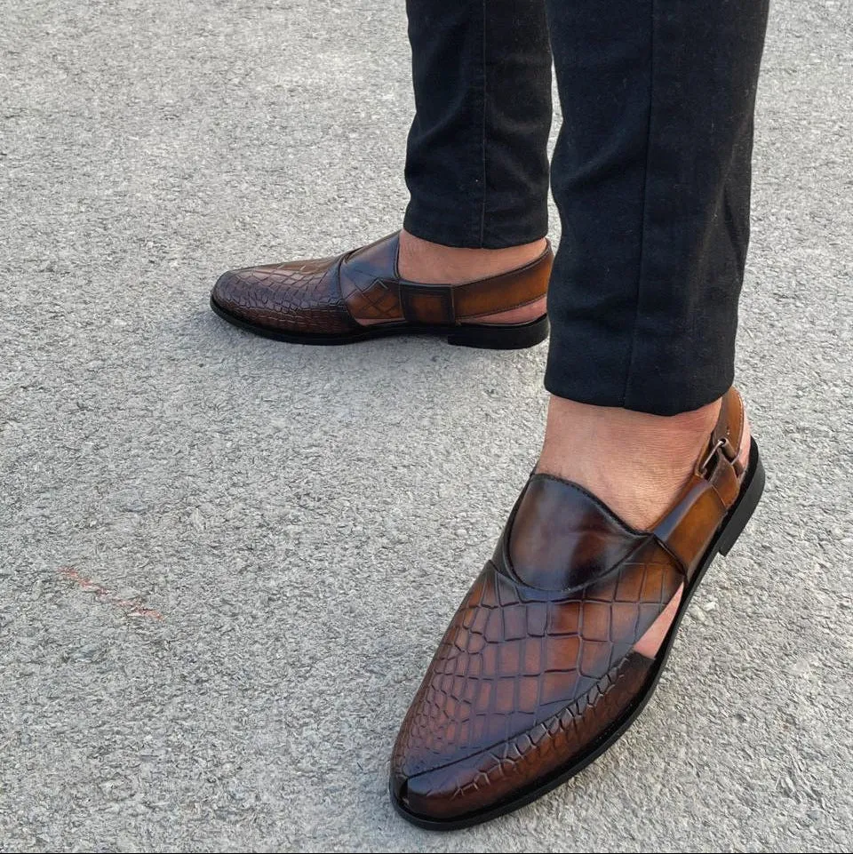 Hedgez Peshawari Mustard Brown Sandal-7703