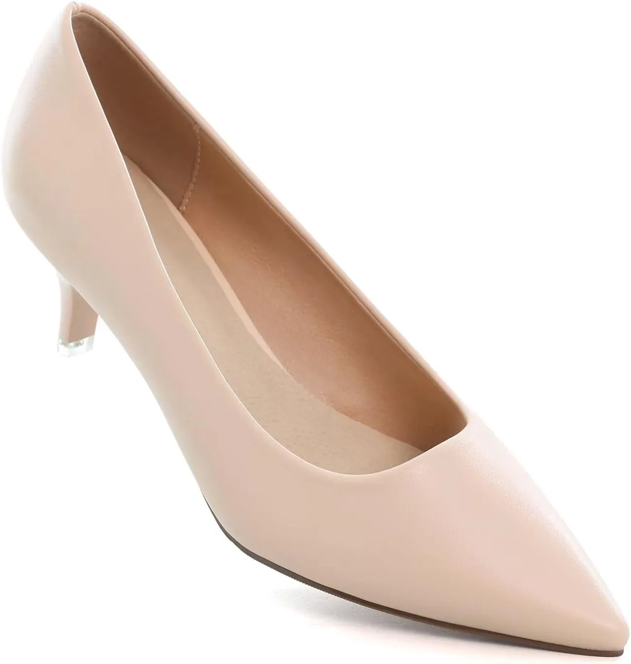 Hee grand Womens Kitten Heels Pumps Classic Low Heel Slip On Closed Pointed Toe Pumps Office Work Dress Pump Shoes