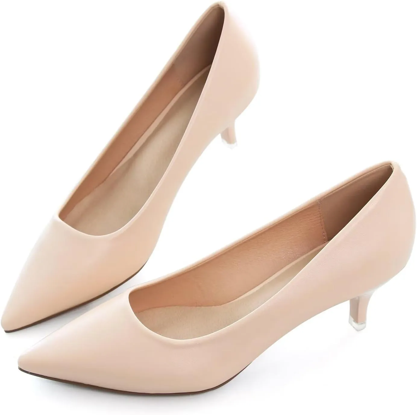 Hee grand Womens Kitten Heels Pumps Classic Low Heel Slip On Closed Pointed Toe Pumps Office Work Dress Pump Shoes