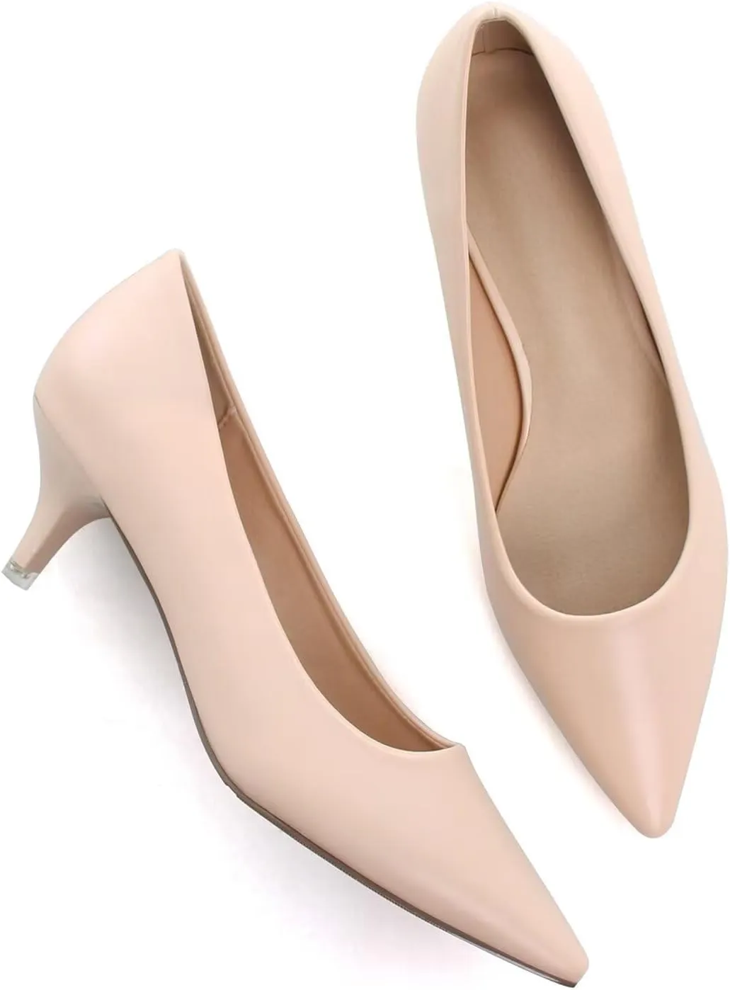 Hee grand Womens Kitten Heels Pumps Classic Low Heel Slip On Closed Pointed Toe Pumps Office Work Dress Pump Shoes