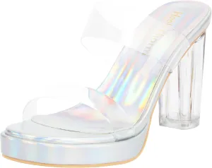 Heels Charm Women's Platform Heels Clear Chunky Block Heeled Sandals Open Toe Two Strap Slip On Block High Heel Sandal Dress Dancing Sandals Daily Work Party Shoes