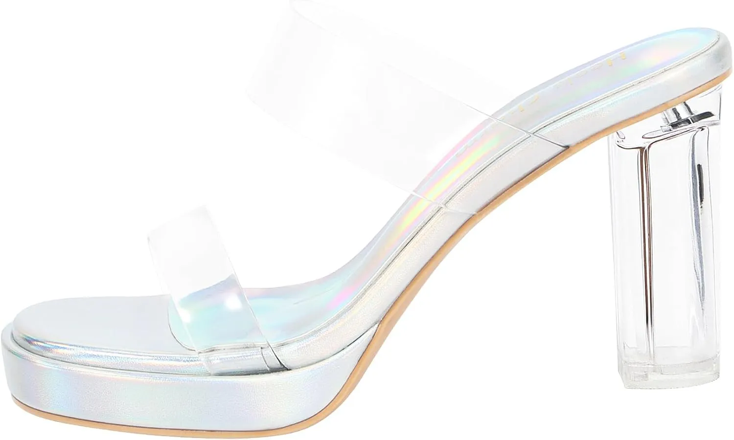 Heels Charm Women's Platform Heels Clear Chunky Block Heeled Sandals Open Toe Two Strap Slip On Block High Heel Sandal Dress Dancing Sandals Daily Work Party Shoes