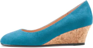 HEUIVZAR Pumps for Women Slip-on Closed Round Toe Block Chunky Wedge Low Heel Pumps Suede Shopping Vacation Classic 2 Inch