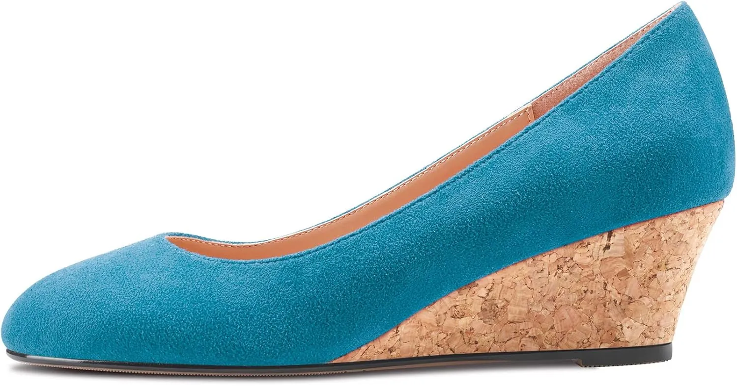 HEUIVZAR Pumps for Women Slip-on Closed Round Toe Block Chunky Wedge Low Heel Pumps Suede Shopping Vacation Classic 2 Inch