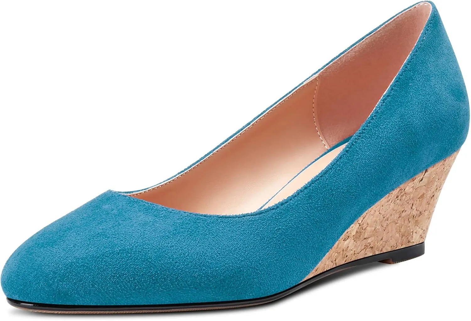 HEUIVZAR Pumps for Women Slip-on Closed Round Toe Block Chunky Wedge Low Heel Pumps Suede Shopping Vacation Classic 2 Inch