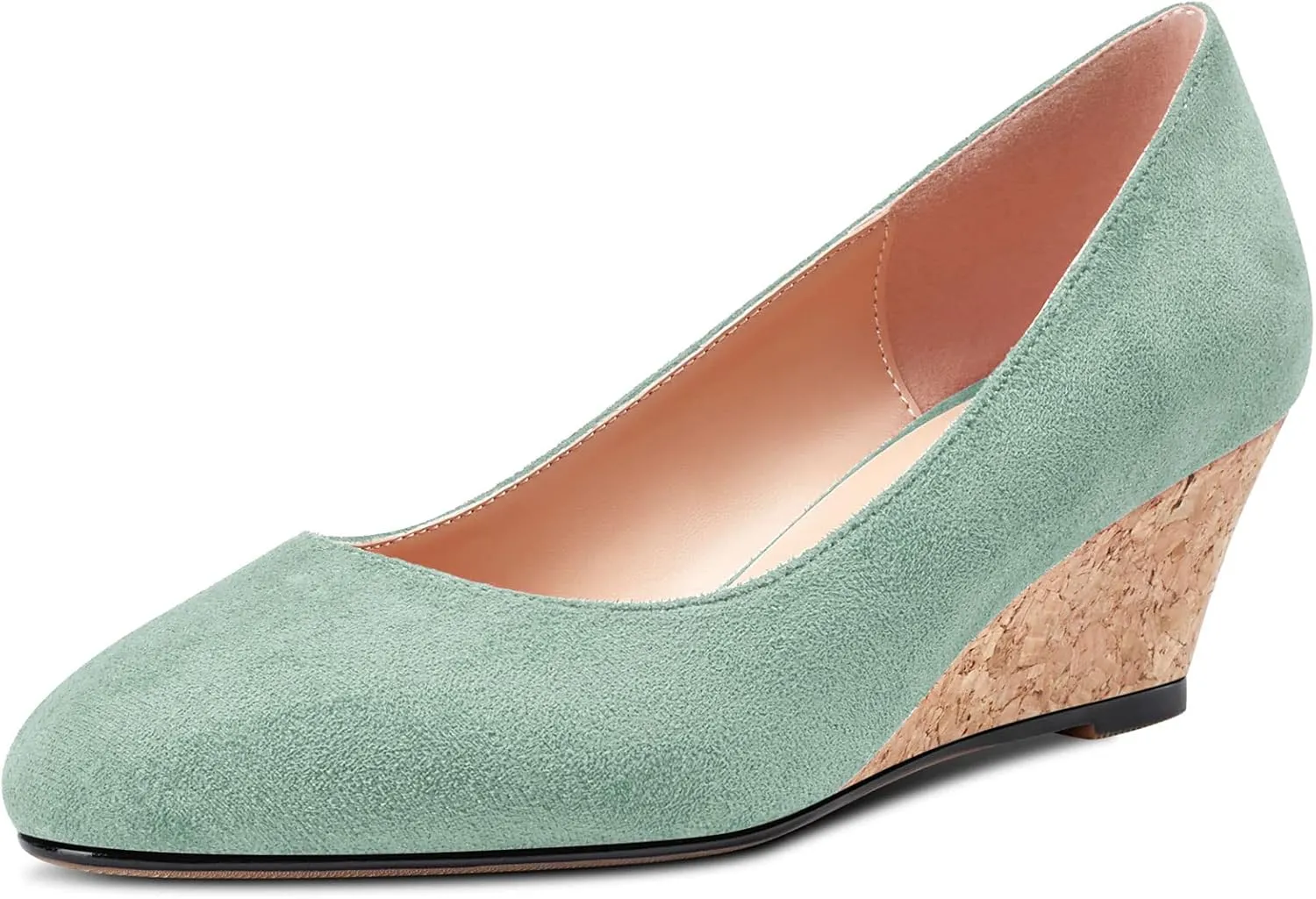 HEUIVZAR Pumps for Women Slip-on Closed Round Toe Block Chunky Wedge Low Heel Pumps Suede Shopping Vacation Classic 2 Inch