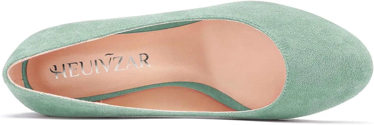 HEUIVZAR Pumps for Women Slip-on Closed Round Toe Block Chunky Wedge Low Heel Pumps Suede Shopping Vacation Classic 2 Inch