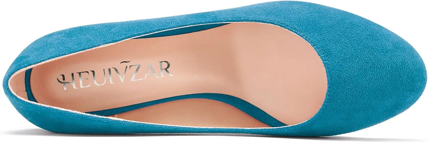 HEUIVZAR Pumps for Women Slip-on Closed Round Toe Block Chunky Wedge Low Heel Pumps Suede Shopping Vacation Classic 2 Inch