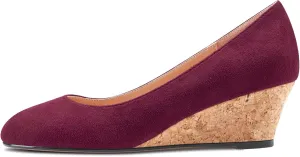 HEUIVZAR Pumps for Women Slip-on Closed Round Toe Block Chunky Wedge Low Heel Pumps Suede Shopping Vacation Classic 2 Inch