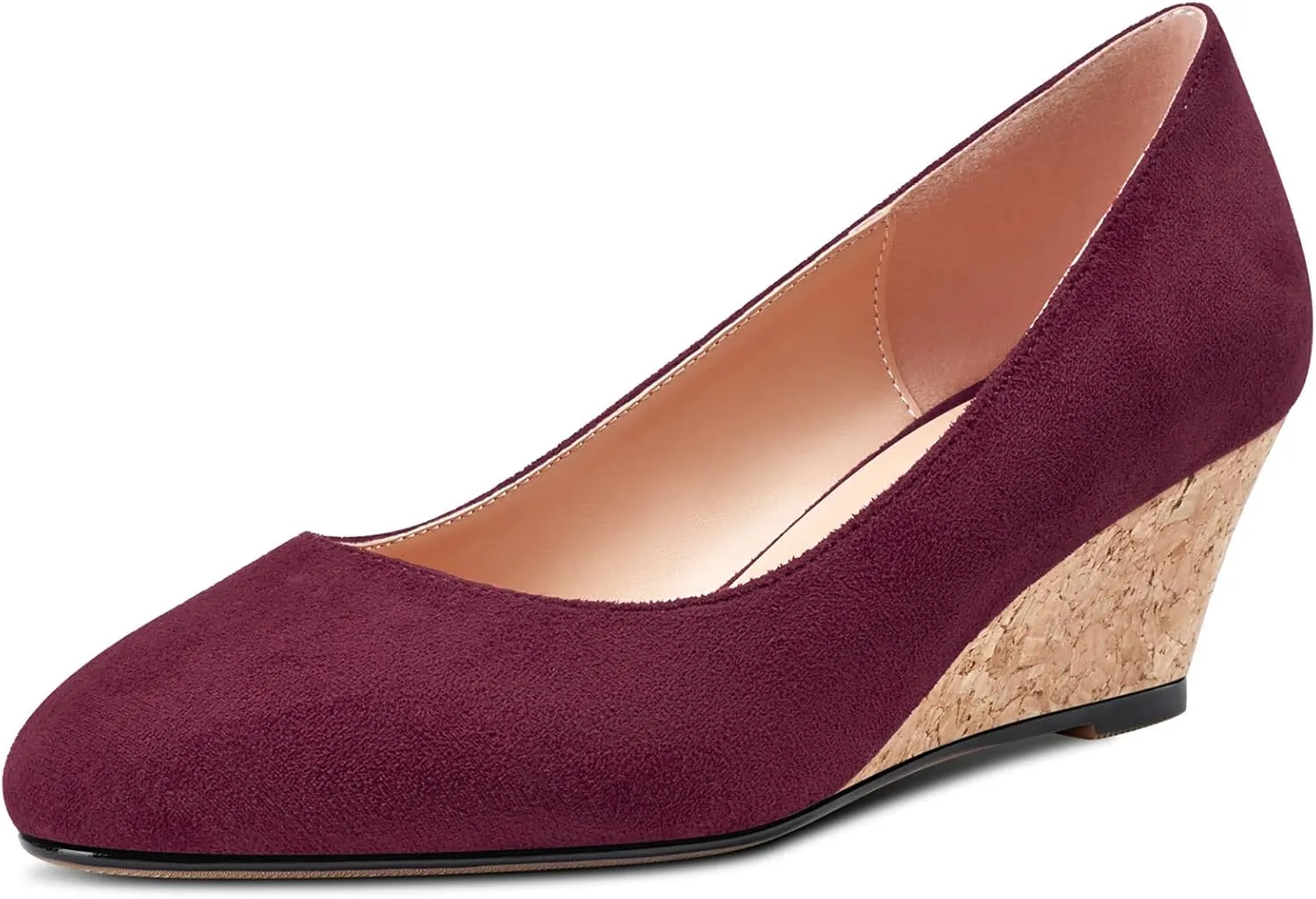 HEUIVZAR Pumps for Women Slip-on Closed Round Toe Block Chunky Wedge Low Heel Pumps Suede Shopping Vacation Classic 2 Inch