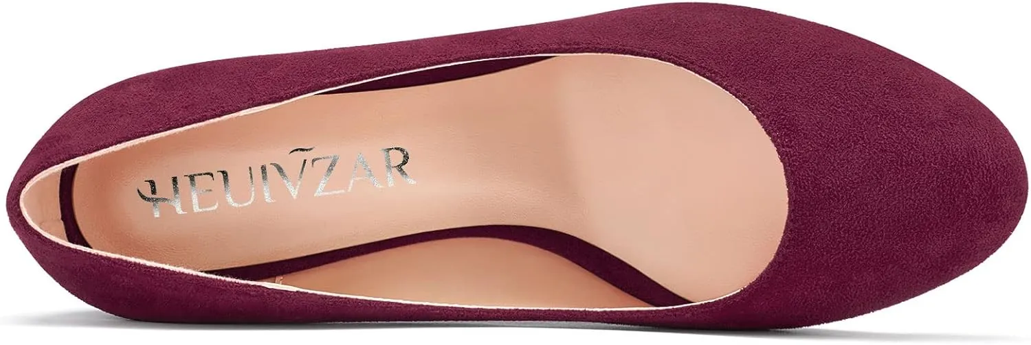 HEUIVZAR Pumps for Women Slip-on Closed Round Toe Block Chunky Wedge Low Heel Pumps Suede Shopping Vacation Classic 2 Inch