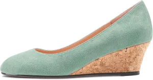 HEUIVZAR Pumps for Women Slip-on Closed Round Toe Block Chunky Wedge Low Heel Pumps Suede Shopping Vacation Classic 2 Inch