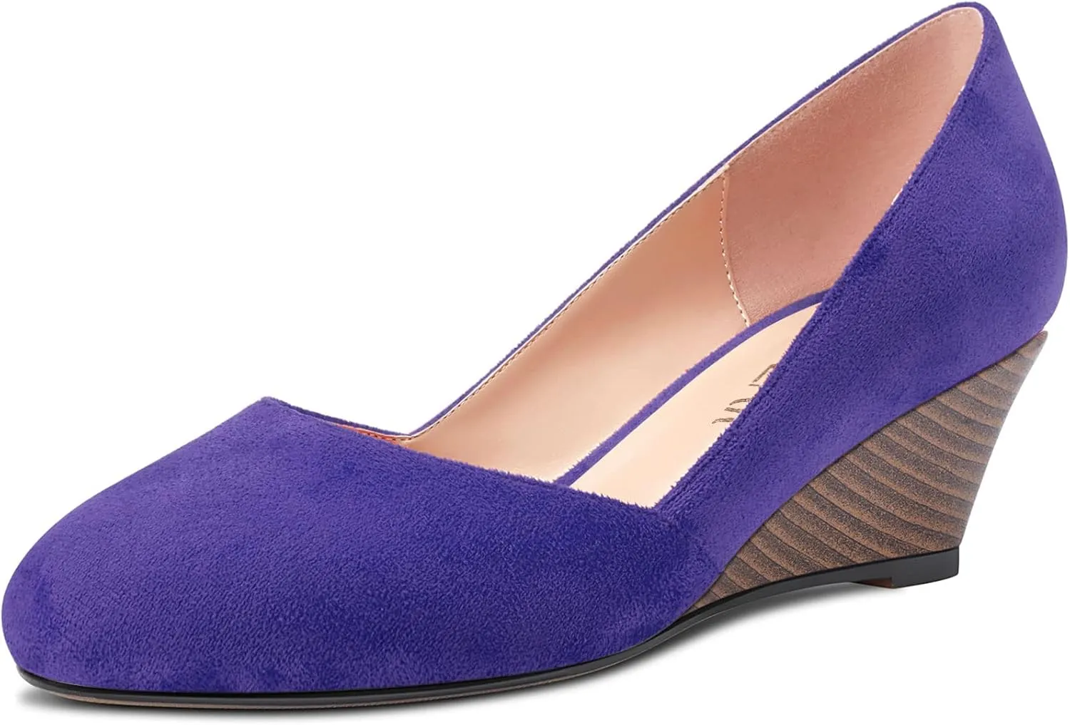 HEUIVZAR Slip On Wedge Pumps for Womens Closed Round Toe Mid Chunky Block Heel Suede Casual Comfort Dress Shoes 2 Inch