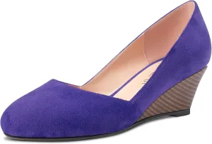HEUIVZAR Slip On Wedge Pumps for Womens Closed Round Toe Mid Chunky Block Heel Suede Casual Comfort Dress Shoes 2 Inch