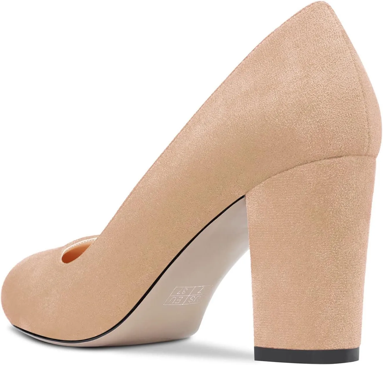 HEUIVZAR Women Pumps Round Toe Block Chunky Mid Heel Slip-on Dress Shoes Suede 3 Inch