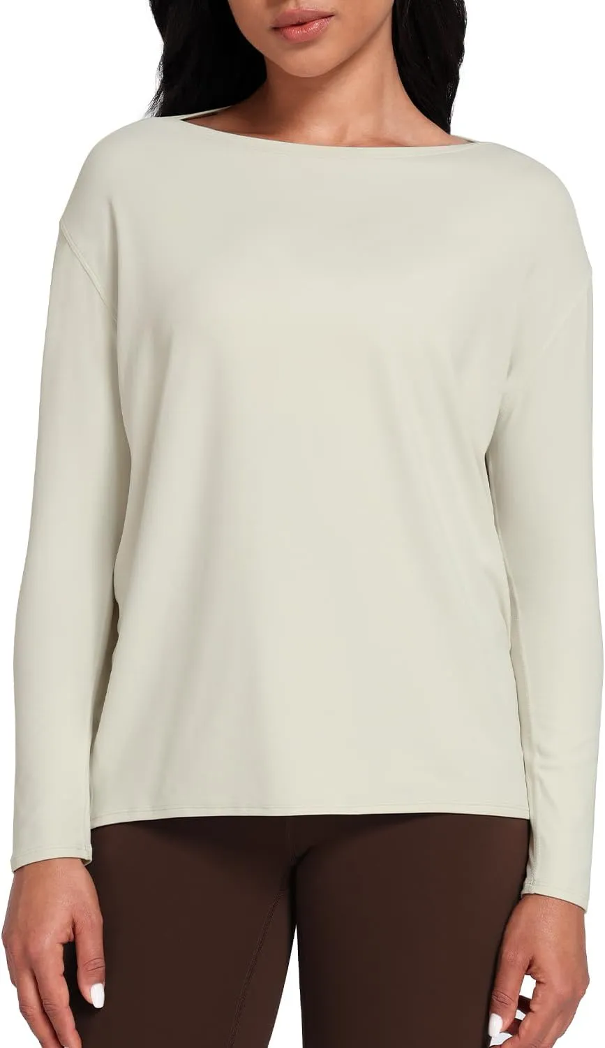 HeyNuts Long Sleeve Workout Shirts for Women Boat Neck Yoga Tops Loose Fit Soft Casual Shirts