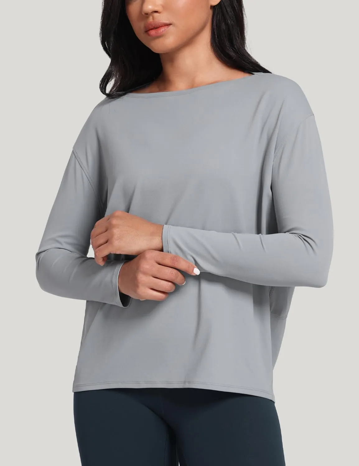 HeyNuts Long Sleeve Workout Shirts for Women Boat Neck Yoga Tops Loose Fit Soft Casual Shirts