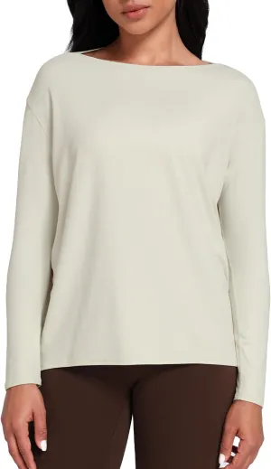 HeyNuts Long Sleeve Workout Shirts for Women Boat Neck Yoga Tops Loose Fit Soft Casual Shirts