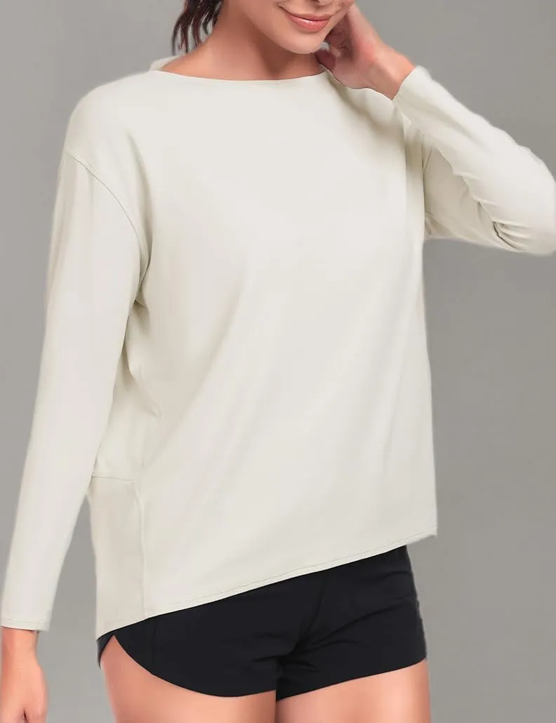 HeyNuts Long Sleeve Workout Shirts for Women Boat Neck Yoga Tops Loose Fit Soft Casual Shirts