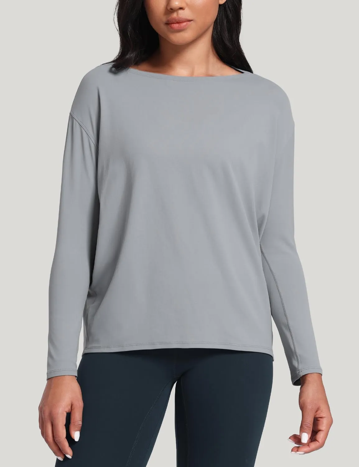 HeyNuts Long Sleeve Workout Shirts for Women Boat Neck Yoga Tops Loose Fit Soft Casual Shirts