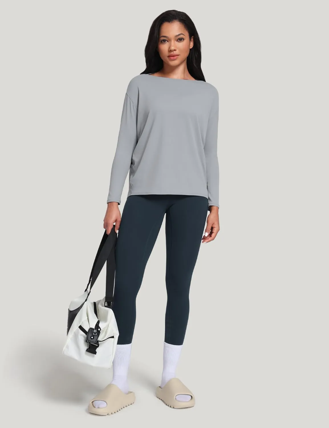 HeyNuts Long Sleeve Workout Shirts for Women Boat Neck Yoga Tops Loose Fit Soft Casual Shirts