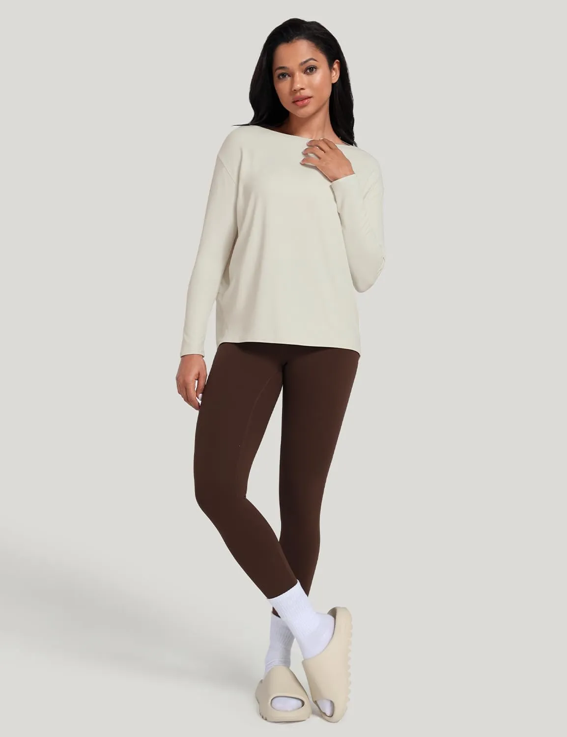 HeyNuts Long Sleeve Workout Shirts for Women Boat Neck Yoga Tops Loose Fit Soft Casual Shirts
