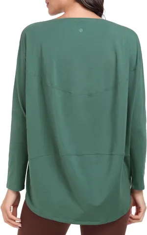 HeyNuts Women's Pima Cotton Long Sleeve Workout Shirts Boat Neck Athletic Loose Fit Soft Tops Fall Casual Shirts