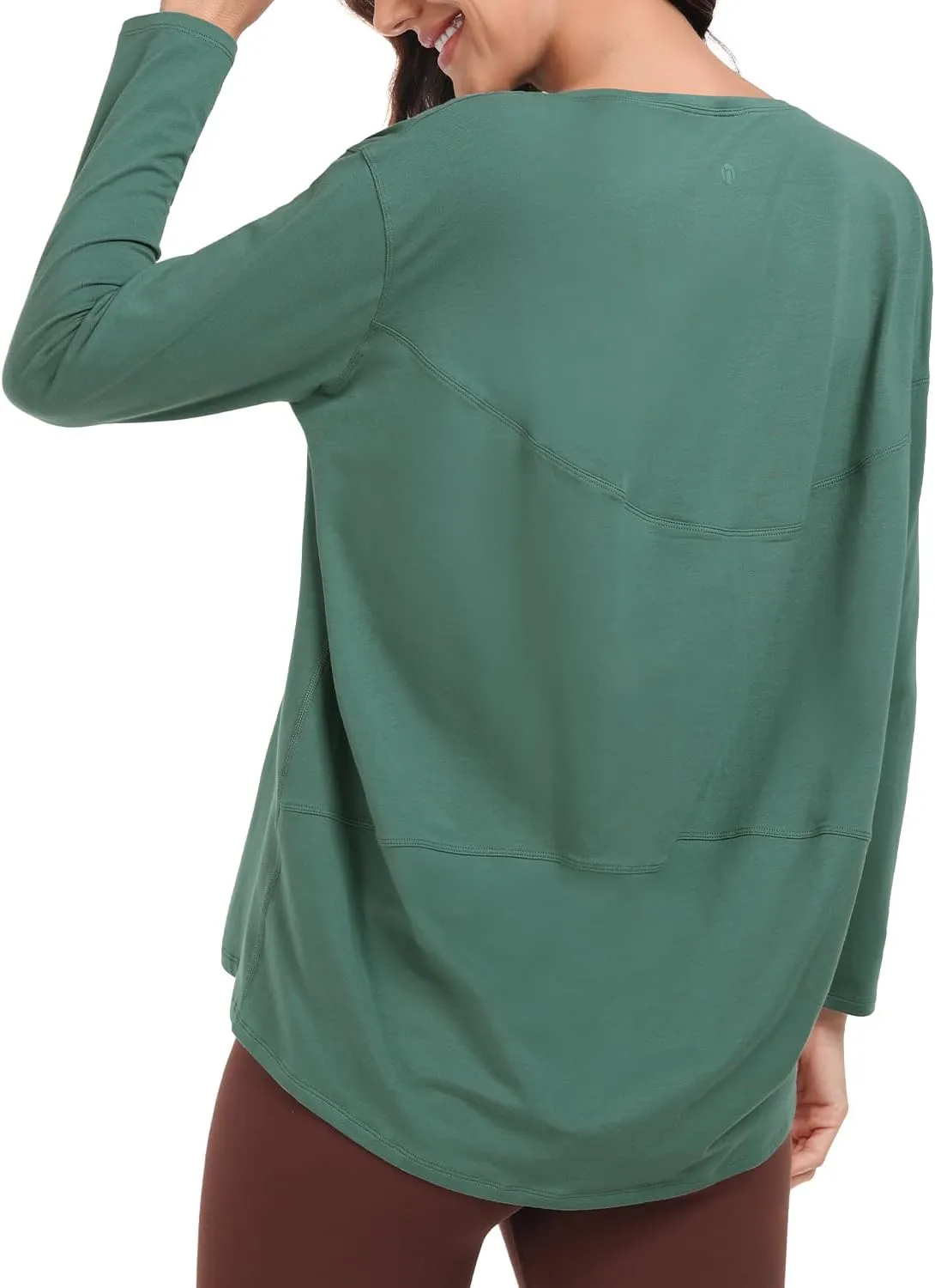 HeyNuts Women's Pima Cotton Long Sleeve Workout Shirts Boat Neck Athletic Loose Fit Soft Tops Fall Casual Shirts