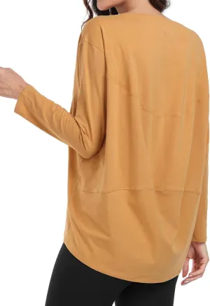 HeyNuts Women's Pima Cotton Long Sleeve Workout Shirts Boat Neck Athletic Loose Fit Soft Tops Fall Casual Shirts