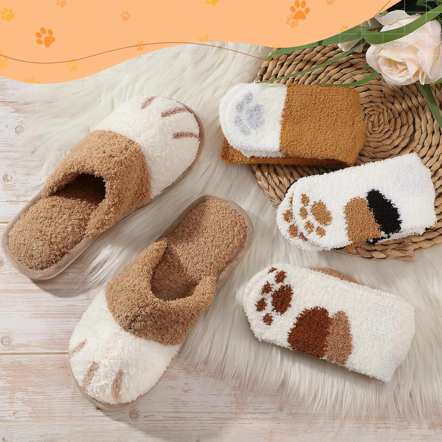 Hicarer 4 Pair of Womens Cat Claw Slippers Fuzzy Paw Socks Set Warm Cute Animal Socks Slipper Christmas Winter Gift