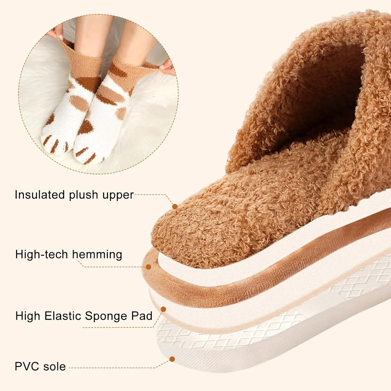 Hicarer 4 Pair of Womens Cat Claw Slippers Fuzzy Paw Socks Set Warm Cute Animal Socks Slipper Christmas Winter Gift